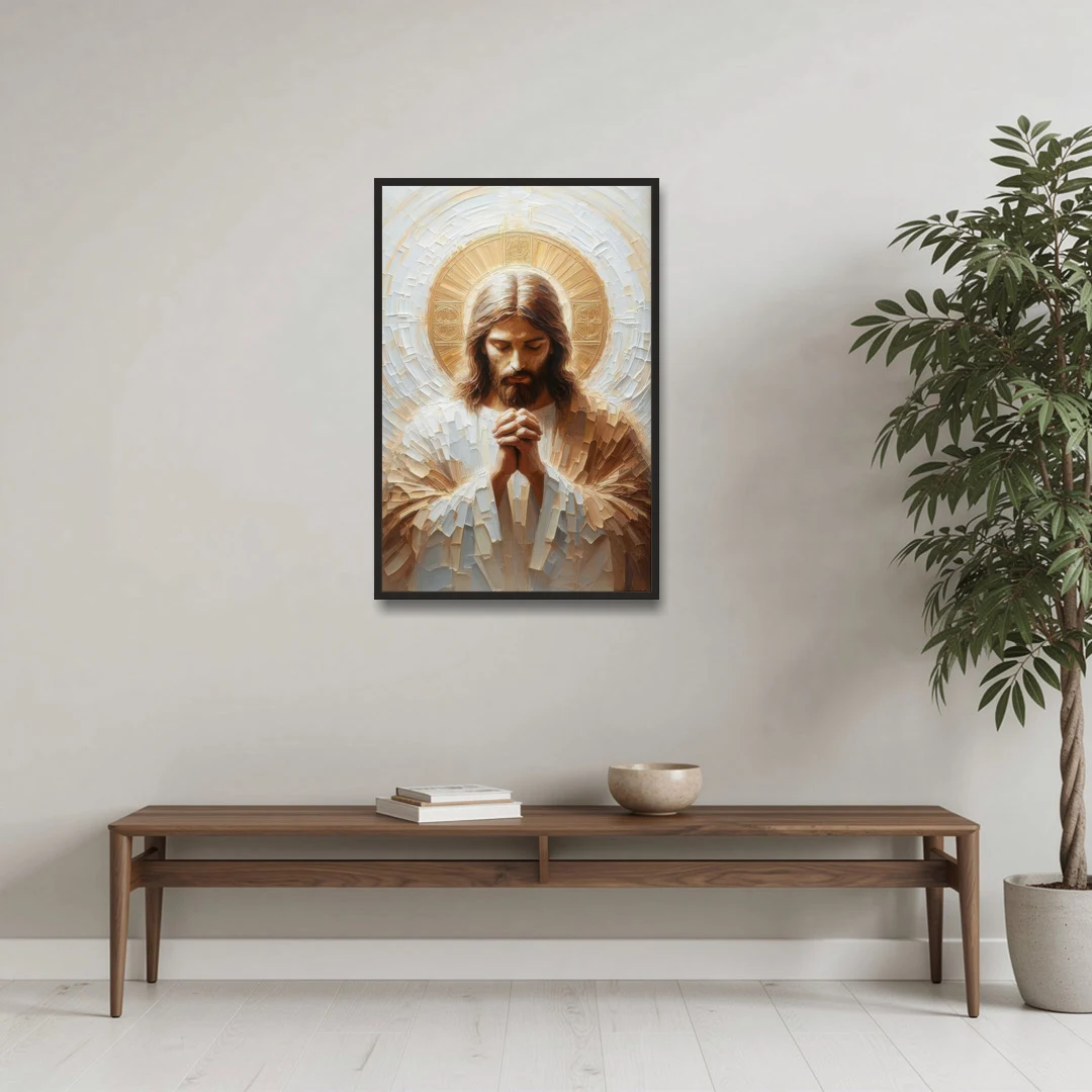 Jesus Praying - Black Framed Canvas Wall Art - Coffee Table - 24x36