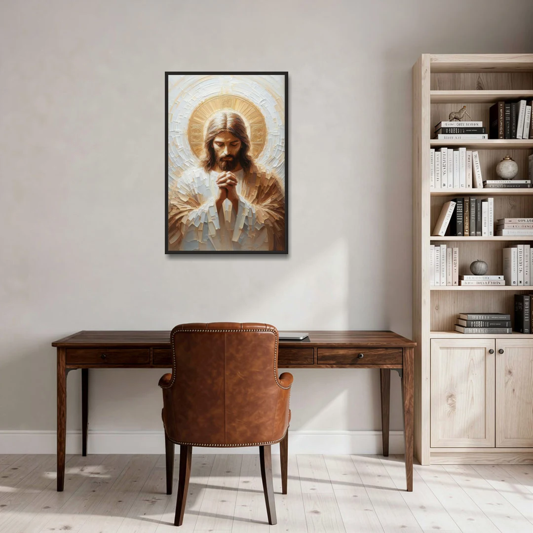 Jesus Praying - Black Framed Canvas Wall Art - Office - 24x36