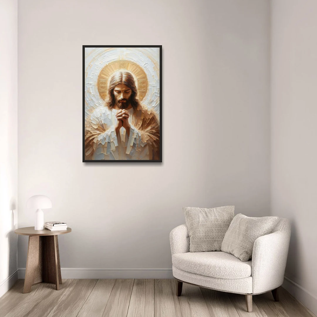 Jesus Praying - Black Framed Canvas Wall Art - Sofa - 24x36