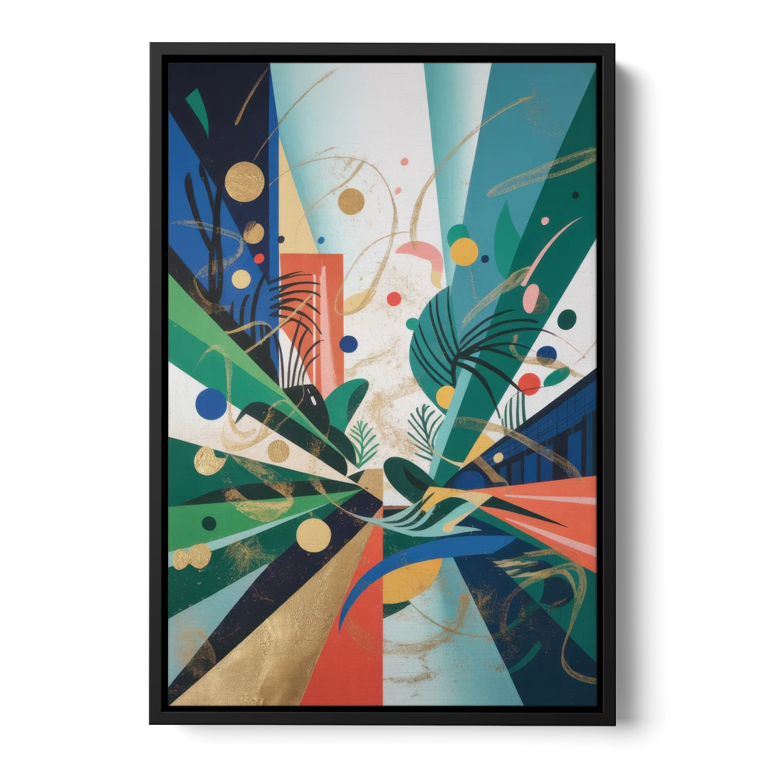 JewelToned Urban Energy Colorful Abstract - Black Framed Canvas Wall Art - Front