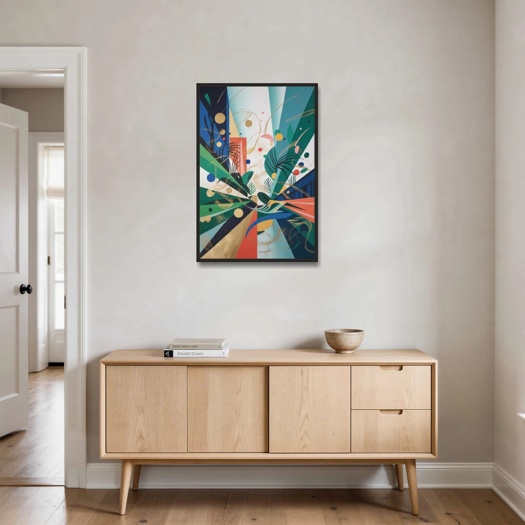 JewelToned Urban Energy Colorful Abstract - Black Framed Canvas Wall Art - Coffee Table - 24x36