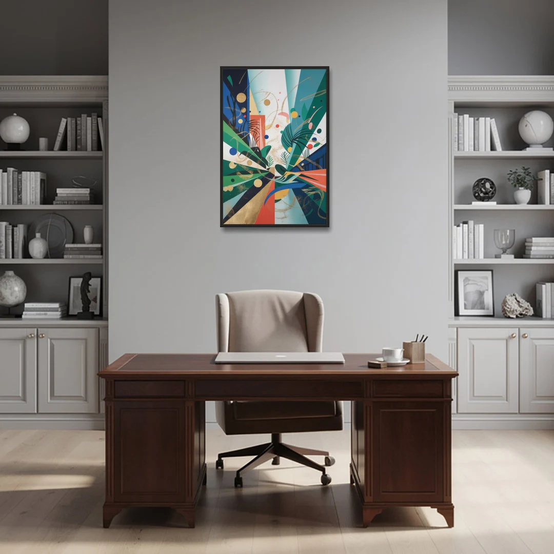 JewelToned Urban Energy Colorful Abstract - Black Framed Canvas Wall Art - Office - 24x36