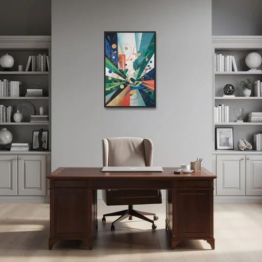 JewelToned Urban Energy Colorful Abstract - Black Framed Canvas Wall Art - Office - 24x36