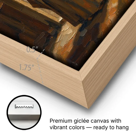 Religious Scene of Joseph Keeping Night Watch - Oak Framed Canvas Wall Art - Gallery Wrap Corner