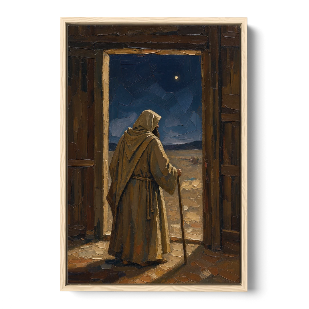 Religious Scene of Joseph Keeping Night Watch - Oak Framed Canvas Wall Art - Front