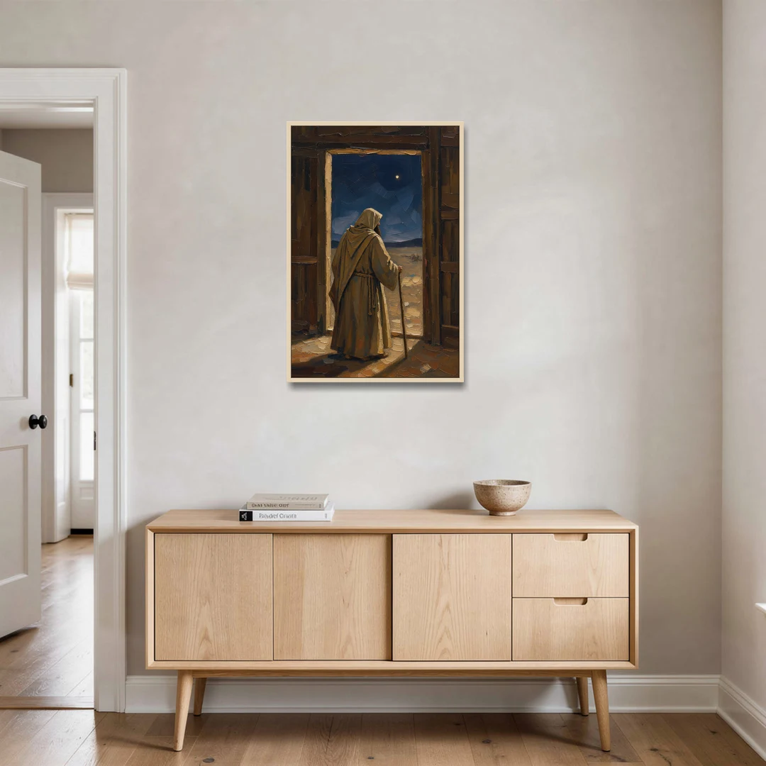 Religious Scene of Joseph Keeping Night Watch - Oak Framed Canvas Wall Art - Coffee Table - 24x36
