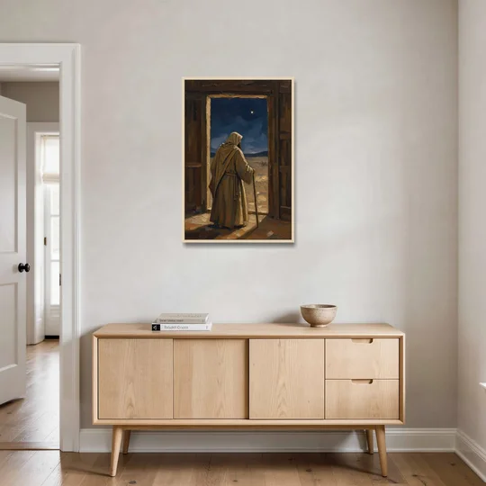 Religious Scene of Joseph Keeping Night Watch - Oak Framed Canvas Wall Art - Coffee Table - 24x36