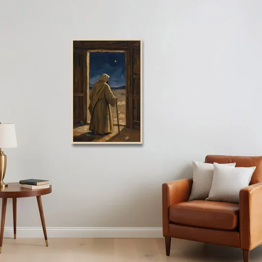 Religious Scene of Joseph Keeping Night Watch - Oak Framed Canvas Wall Art - Sofa - 24x36
