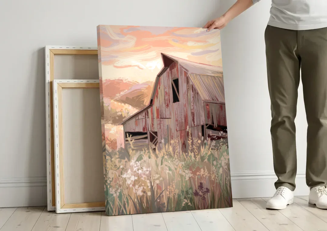 Joseph Rustic Charm canvas wall art leaning against a wall next to blank canvases