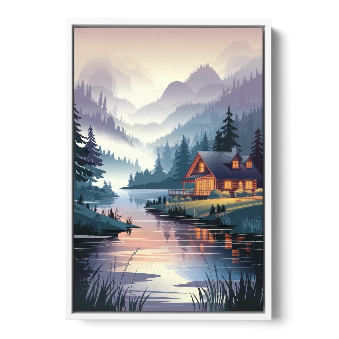 Joseph Serene Waterfront - White Framed Canvas Wall Art - Front
