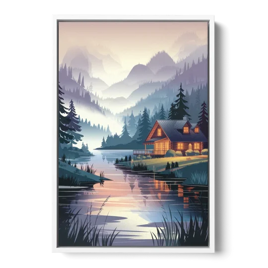 Joseph Serene Waterfront - White Framed Canvas Wall Art - Front