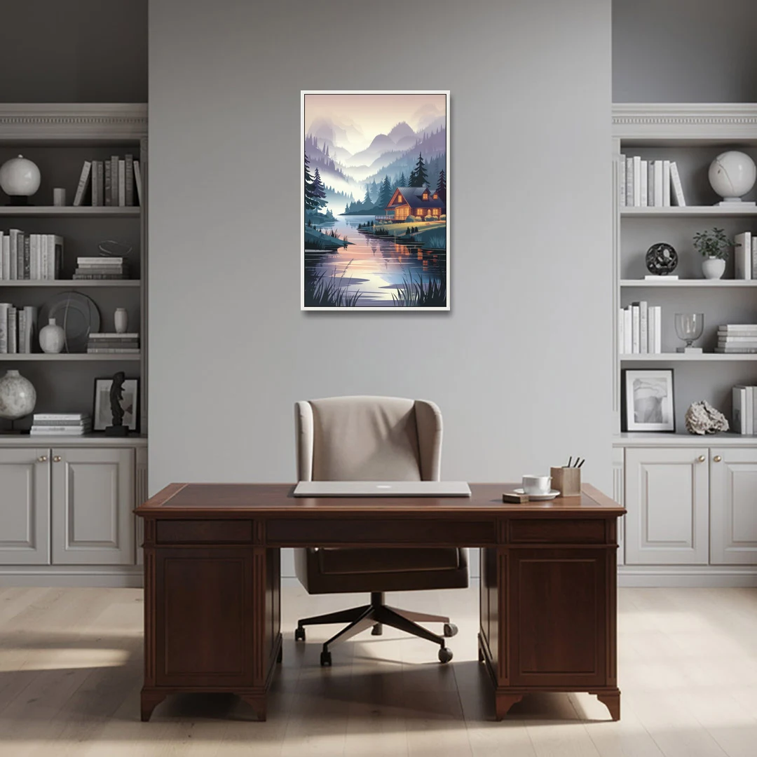 Joseph Serene Waterfront - White Framed Canvas Wall Art - Office - 24x36
