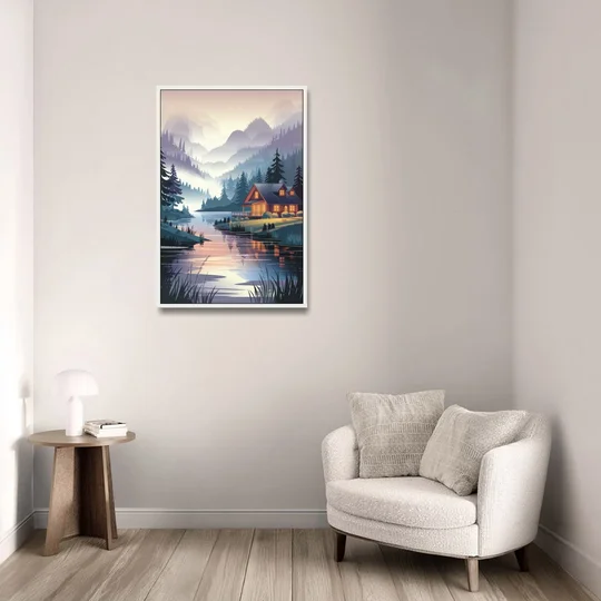Joseph Serene Waterfront - White Framed Canvas Wall Art - Sofa - 24x36