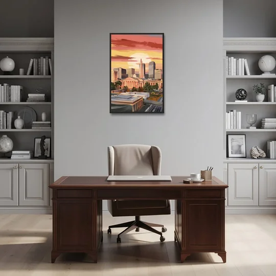 Joseph Skyline Sunset - Black Framed Canvas Wall Art - Office - 24x36