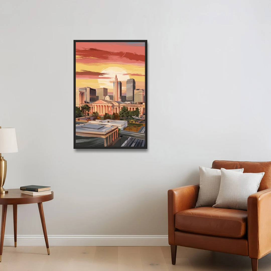 Joseph Skyline Sunset - Black Framed Canvas Wall Art - Sofa - 24x36