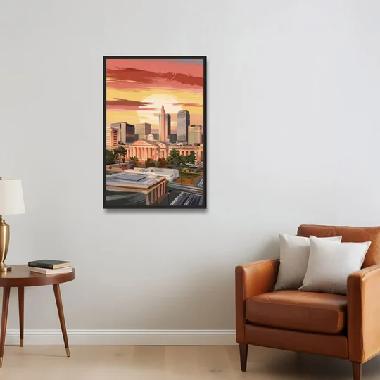 Joseph Skyline Sunset - Black Framed Canvas Wall Art - Sofa - 24x36