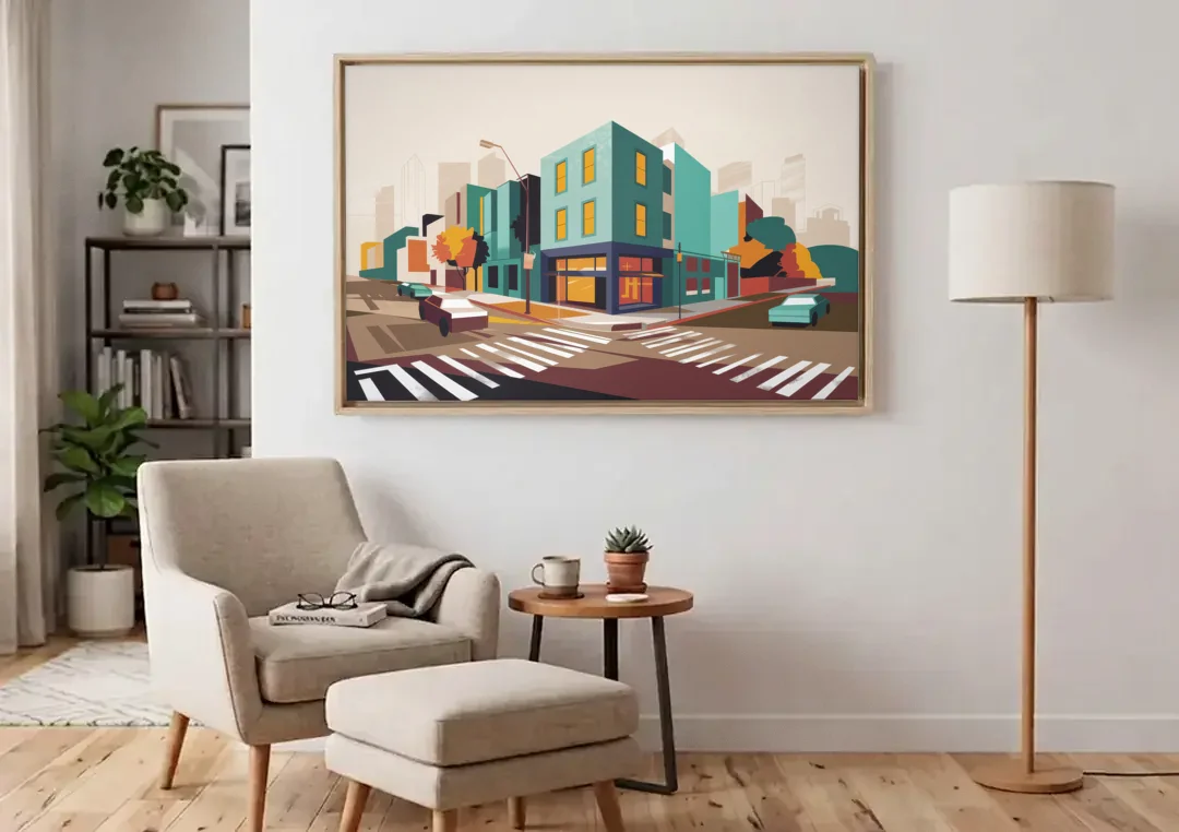 Joseph Urban Landscape canvas wall art above an armchair in a bright living room
