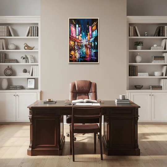 Joseph Vibrant Streets - Oak Framed Canvas Wall Art - Office - 24x36