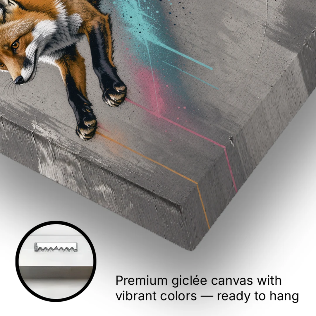 Jumping Fox on Concrete in Graffiti Style - Canvas Wall Art - Gallery Wrap Corner