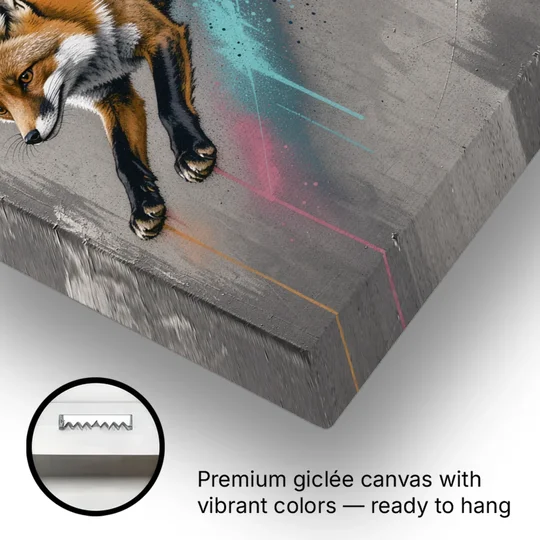 Jumping Fox on Concrete in Graffiti Style - Canvas Wall Art - Gallery Wrap Corner