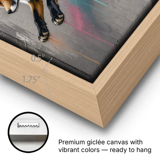 Jumping Fox on Concrete in Graffiti Style - Oak Framed Canvas Wall Art - Gallery Wrap Corner