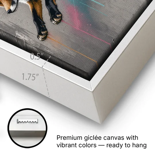 Jumping Fox on Concrete in Graffiti Style - White Framed Canvas Wall Art - Gallery Wrap Corner