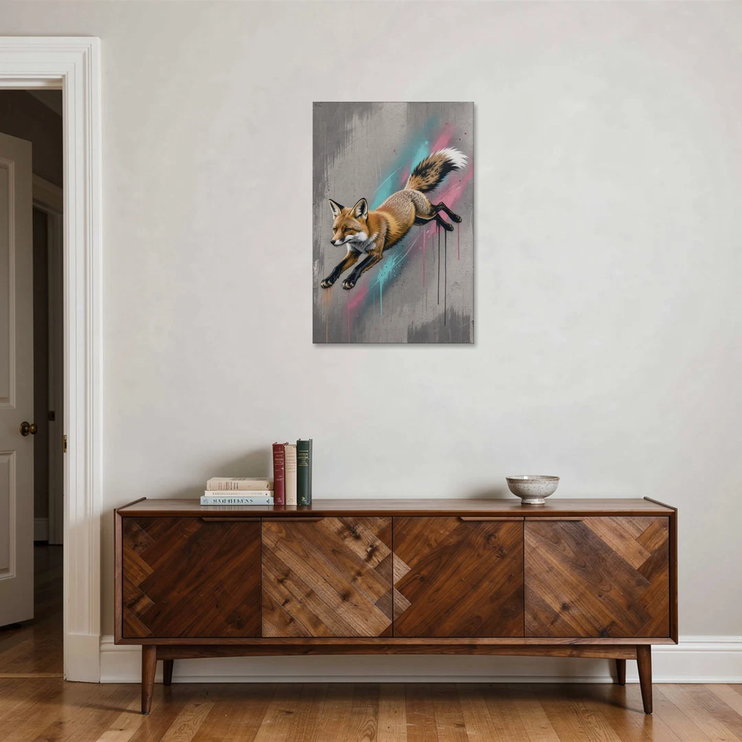 Jumping Fox on Concrete in Graffiti Style - Canvas Wall Art - Coffee Table - 24x36