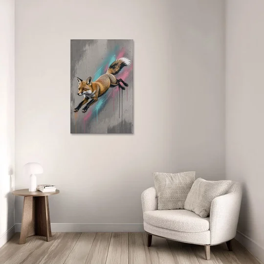 Jumping Fox on Concrete in Graffiti Style - Canvas Wall Art - Sofa - 24x36
