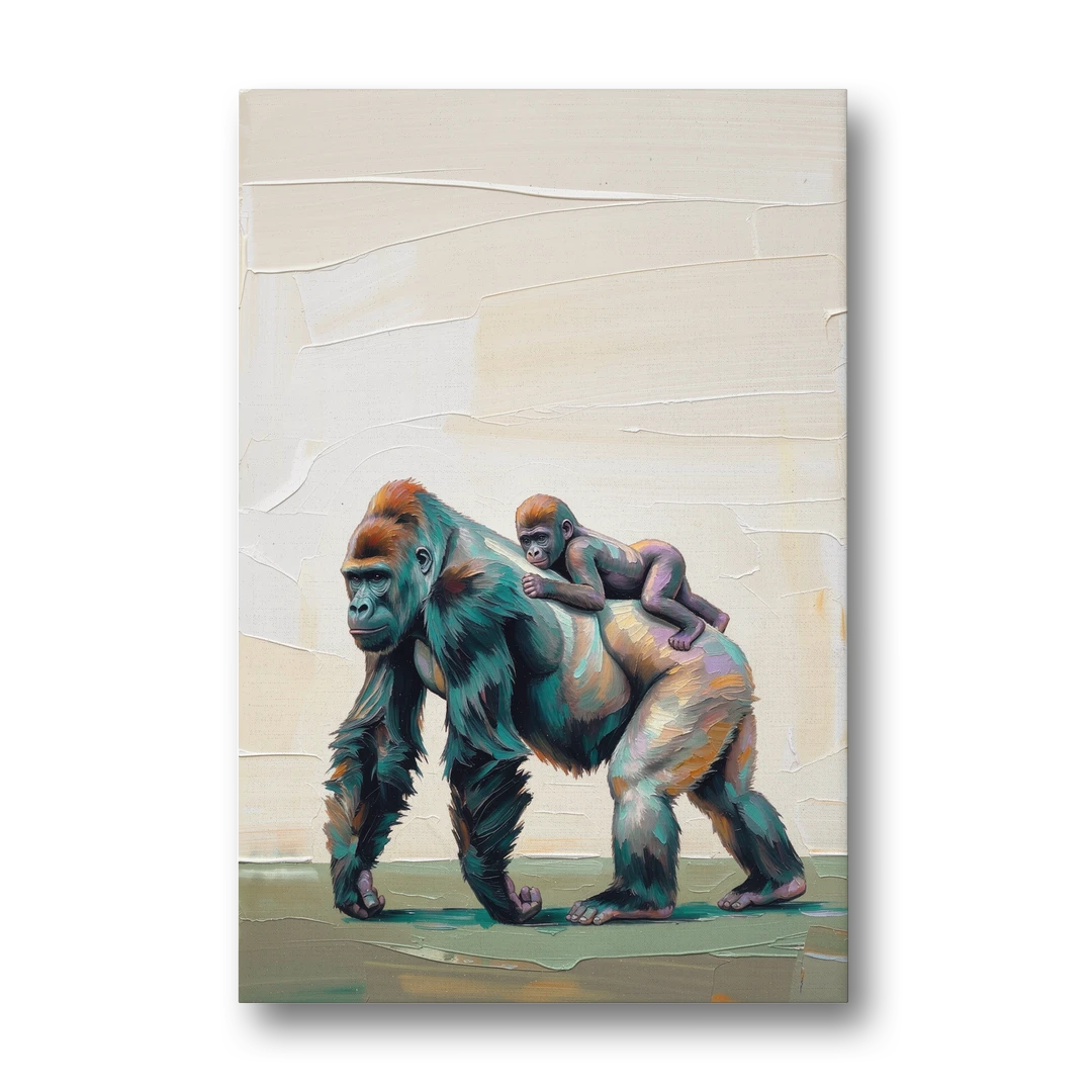 Jungle Animal Nursery Art with a Gorilla Piggyback - Canvas Wall Art - Front