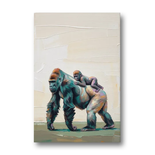 Jungle Animal Nursery Art with a Gorilla Piggyback - Canvas Wall Art - Front