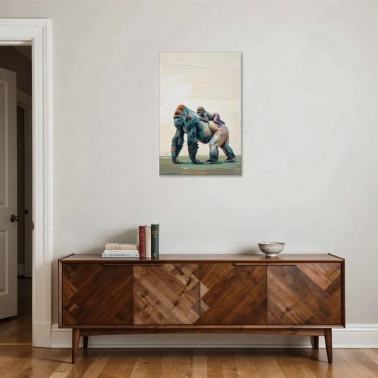 Jungle Animal Nursery Art with a Gorilla Piggyback - Canvas Wall Art - Coffee Table - 24x36