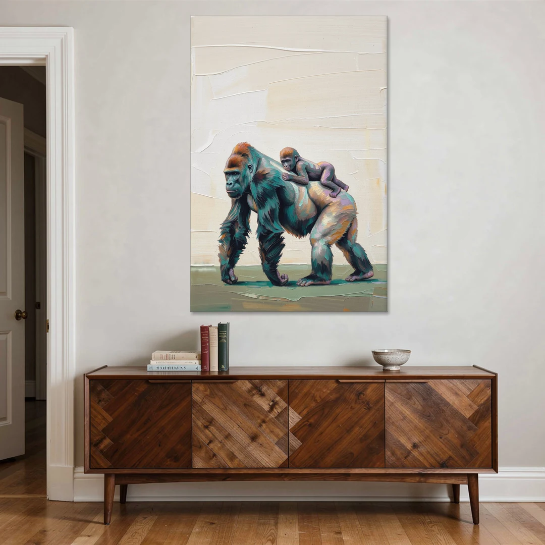 Jungle Animal Nursery Art with a Gorilla Piggyback - Canvas Wall Art - Coffee Table - 40x60