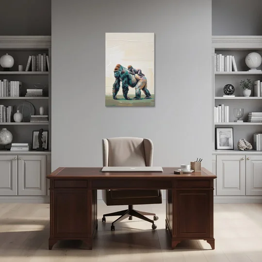 Jungle Animal Nursery Art with a Gorilla Piggyback - Canvas Wall Art - Office - 24x36