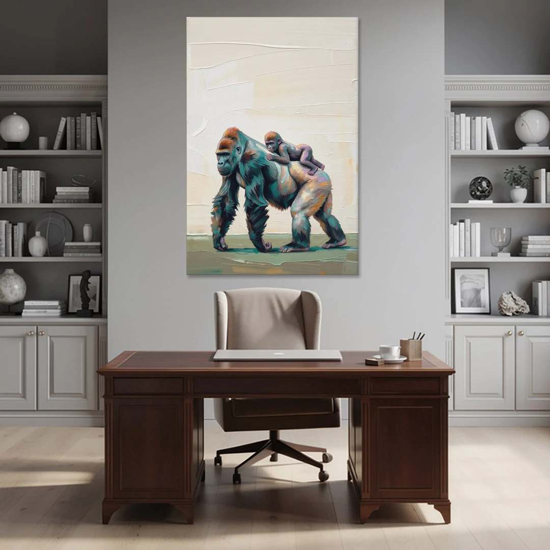 Jungle Animal Nursery Art with a Gorilla Piggyback - Canvas Wall Art - Office - 40x60