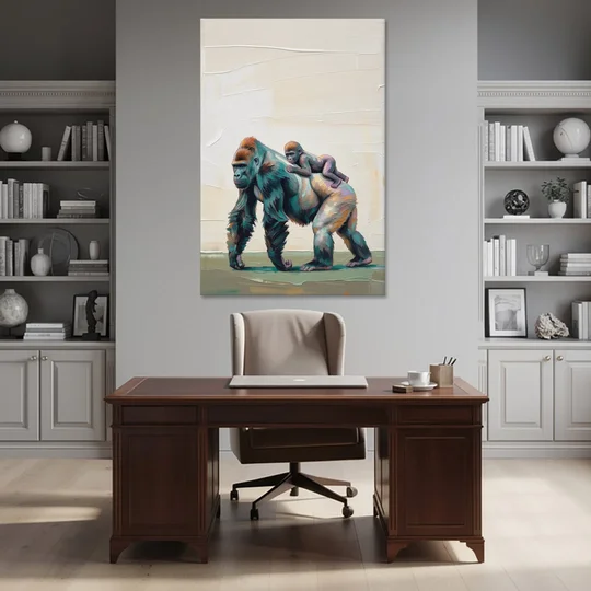 Jungle Animal Nursery Art with a Gorilla Piggyback - Canvas Wall Art - Office - 40x60