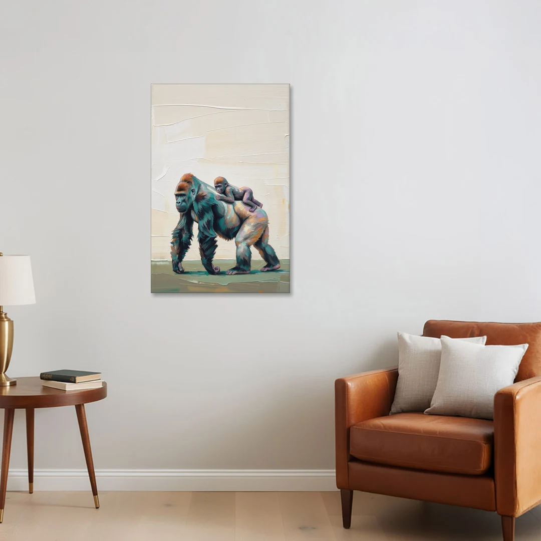 Jungle Animal Nursery Art with a Gorilla Piggyback - Canvas Wall Art - Sofa - 24x36