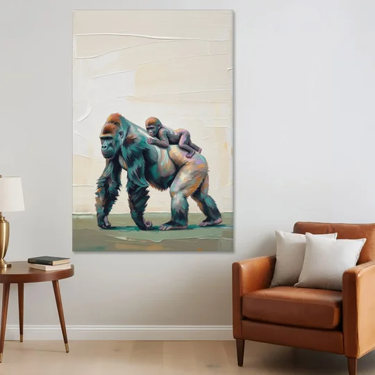 Jungle Animal Nursery Art with a Gorilla Piggyback - Canvas Wall Art - Sofa - 40x60