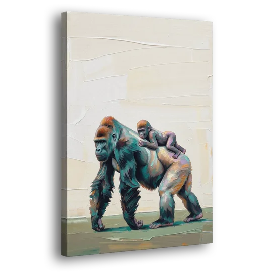 Jungle Animal Nursery Art with a Gorilla Piggyback - Canvas Wall Art - Side