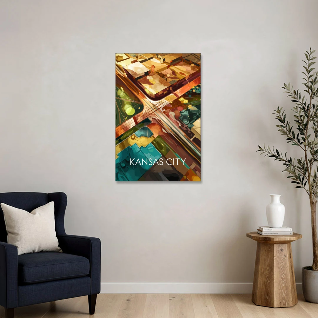 Kansas City Aerial View - Canvas Wall Art - Sofa - 24x36