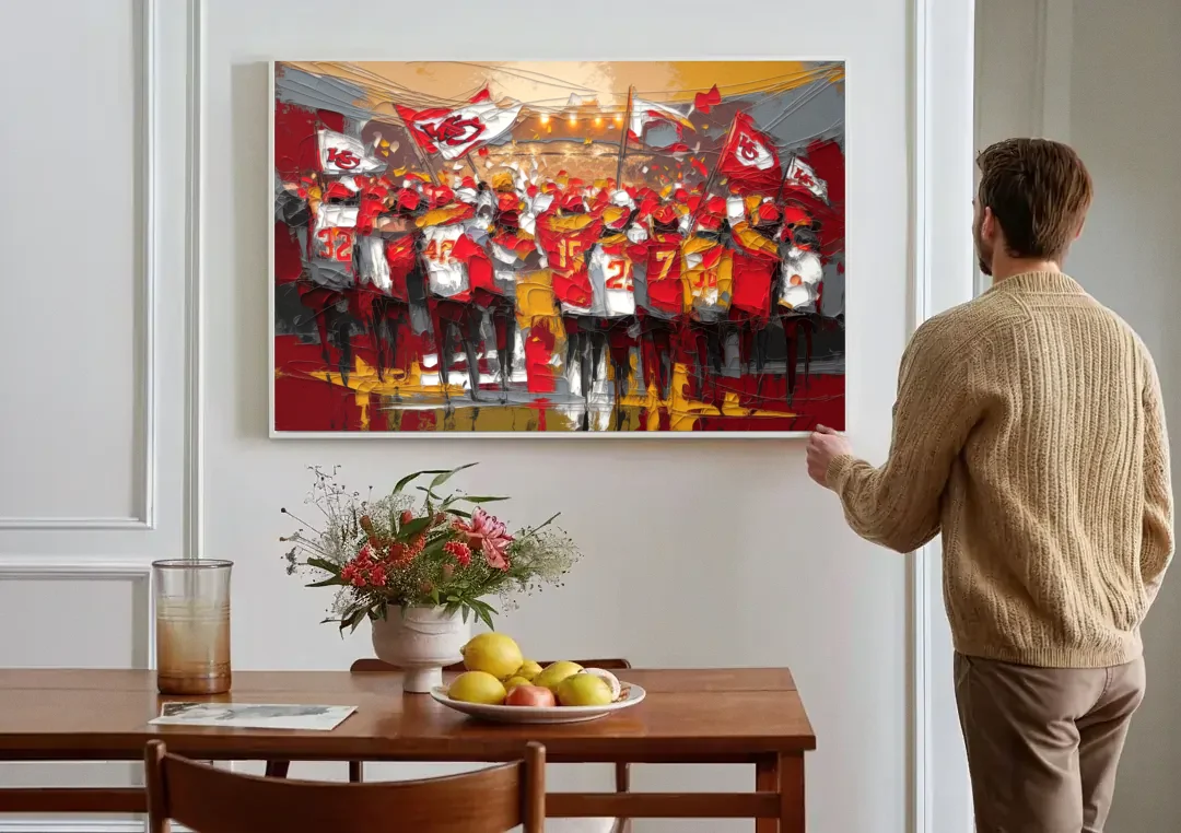 Kansas City Chiefs Fans Gathering canvas wall art above a dining table