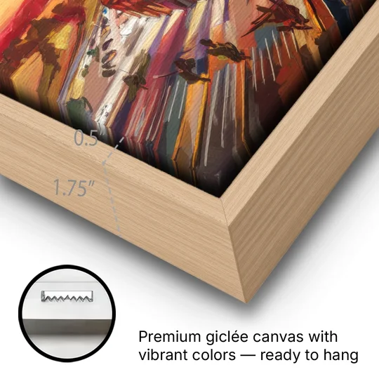 Kansas City Chiefs Stadium - Oak Framed Canvas Wall Art - Gallery Wrap Corner