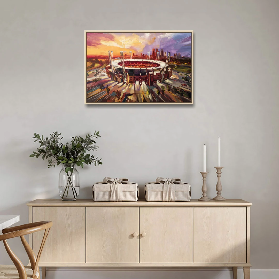 Kansas City Chiefs Stadium - Oak Framed Canvas Wall Art - Coffee Table - 36x24
