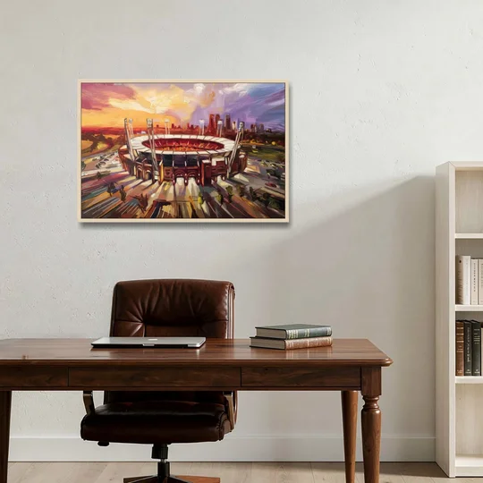 Kansas City Chiefs Stadium - Oak Framed Canvas Wall Art - Office - 36x24