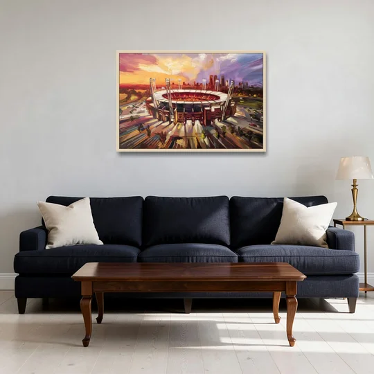 Kansas City Chiefs Stadium - Oak Framed Canvas Wall Art - Sofa - 36x24