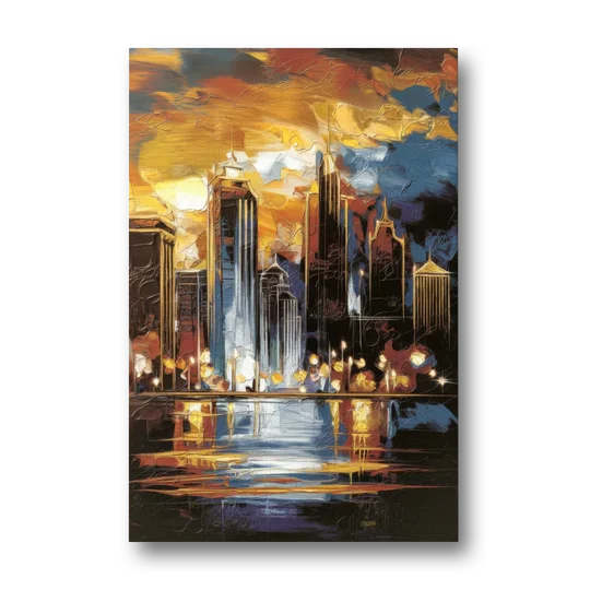 Kansas City Downtown By Night Panorama - Canvas Wall Art - Front