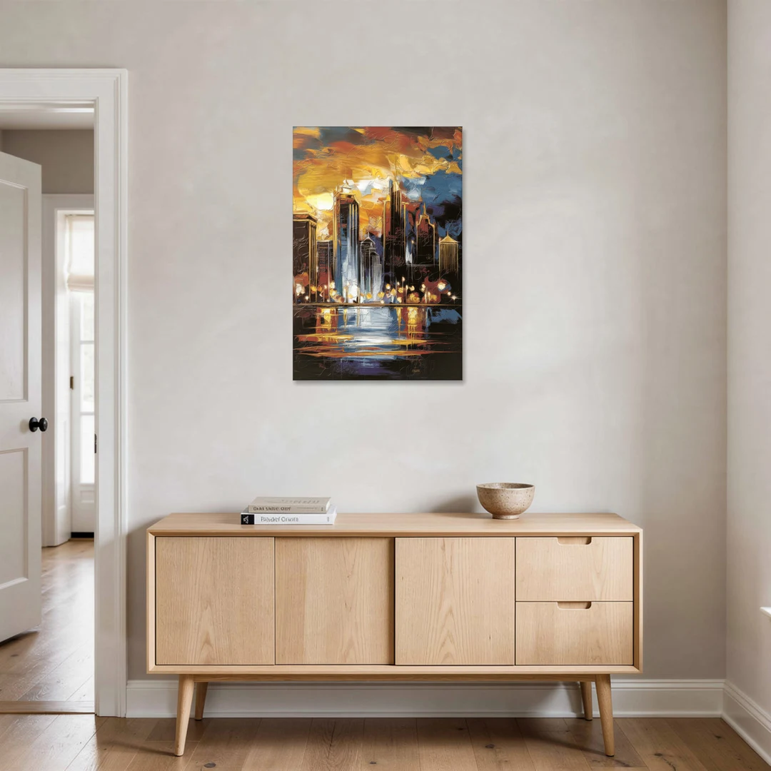 Kansas City Downtown By Night Panorama - Canvas Wall Art - Coffee Table - 24x36