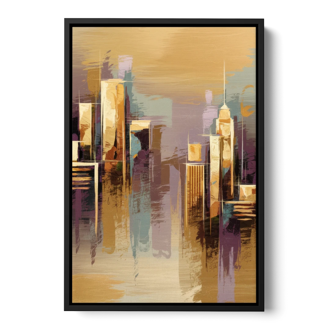 Kansas City Downtown Panorama - Black Framed Canvas Wall Art - Front