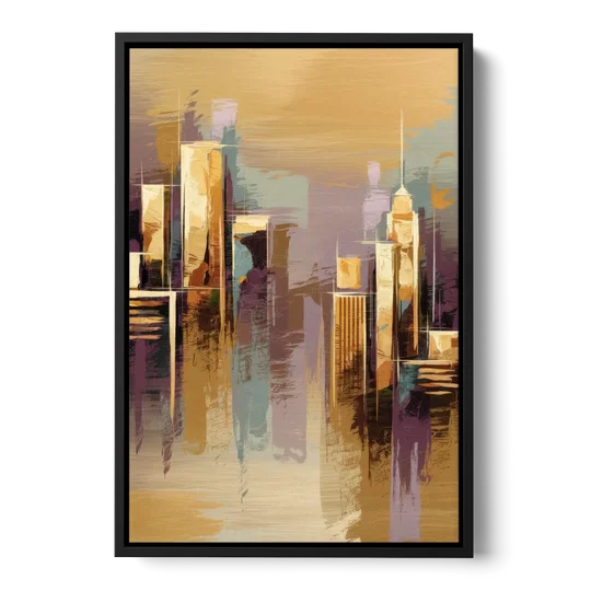 Kansas City Downtown Panorama - Black Framed Canvas Wall Art - Front