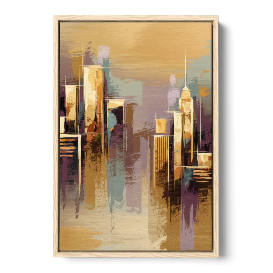 Kansas City Downtown Panorama - Oak Framed Canvas Wall Art - Front