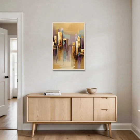 Kansas City Downtown Panorama - Oak Framed Canvas Wall Art - Coffee Table - 24x36